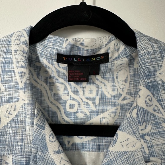 TULLIANO Men 100% Silk Button Front Short Sleeve Top Large - Picture 3 of 3